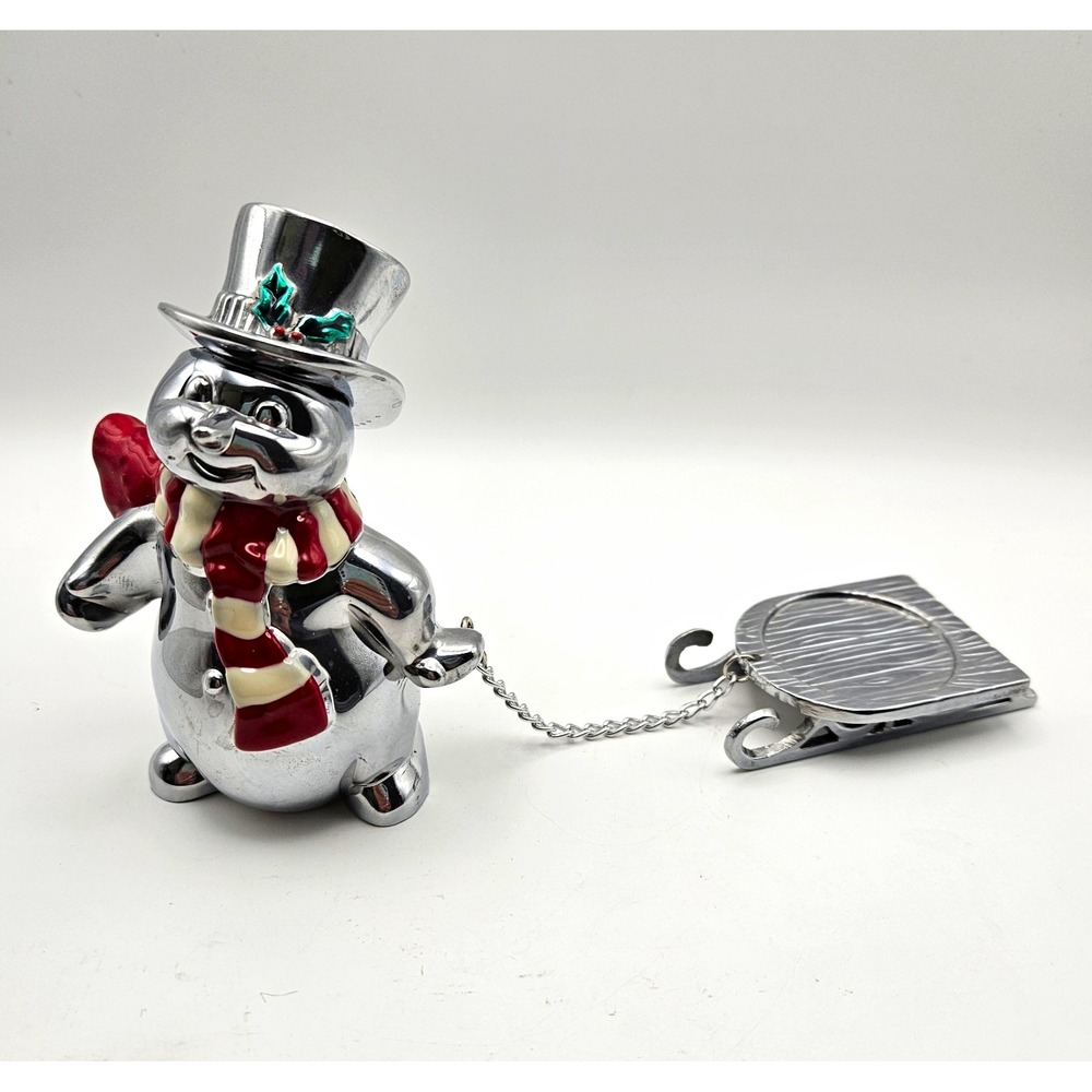 Lenox Yuletide Snowman pulling Sled votive candle holder Metal